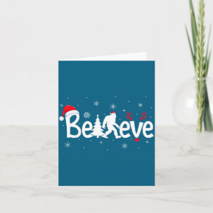 Believe Bigfoot Sasquatch Reindeer Santa Hat Merry Card