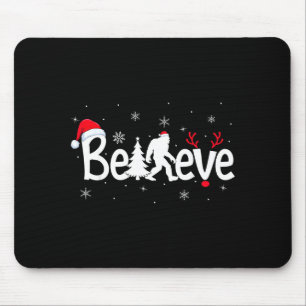 Believe Bigfoot Sasquatch Reindeer Santa Hat Merry Mouse Pad