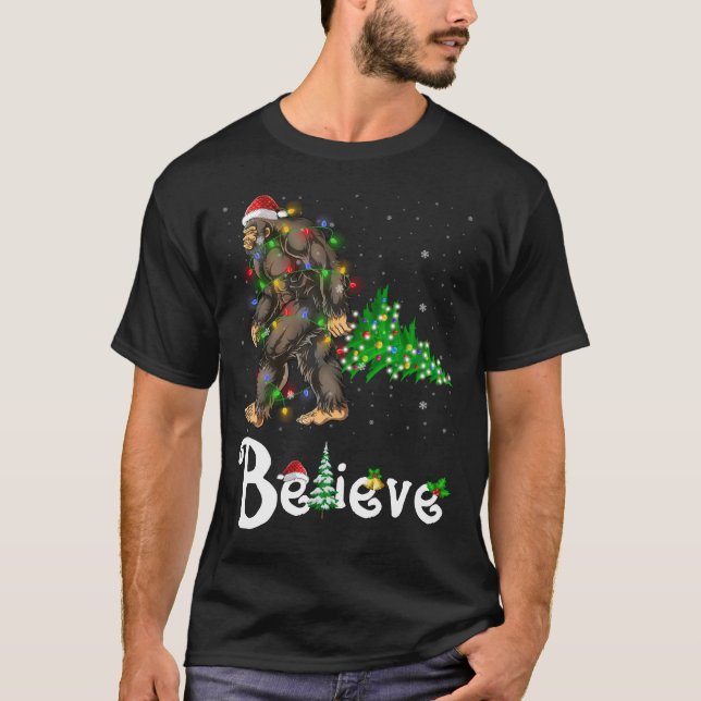 Believe Bigfoot Sasquatch Santa Hat Christmas T-Shirt (Front)