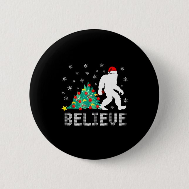 Believe Bigfoot Sasquatch Santa Reindeer Christmas 6 Cm Round Badge (Front)