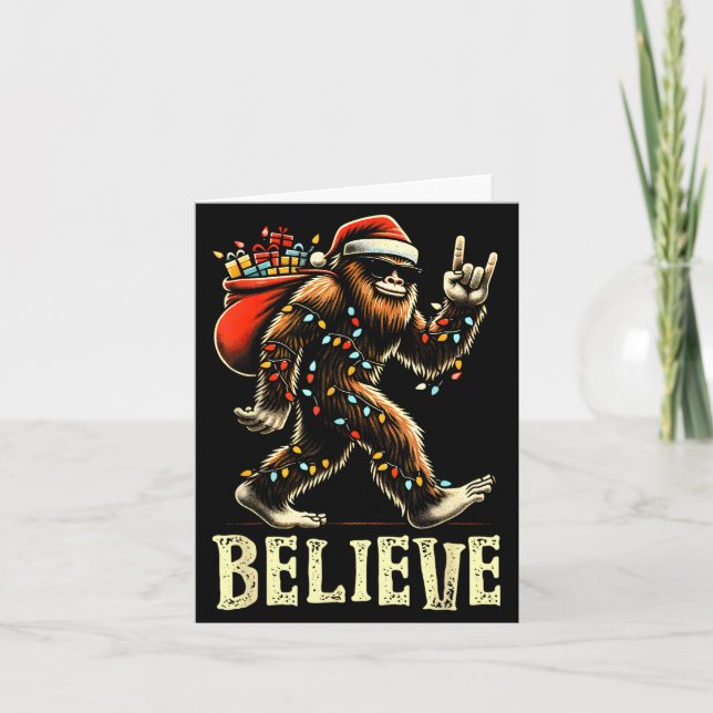Believe Bigfoot Sasquatch Santa Reindeer Christmas Card (Front)