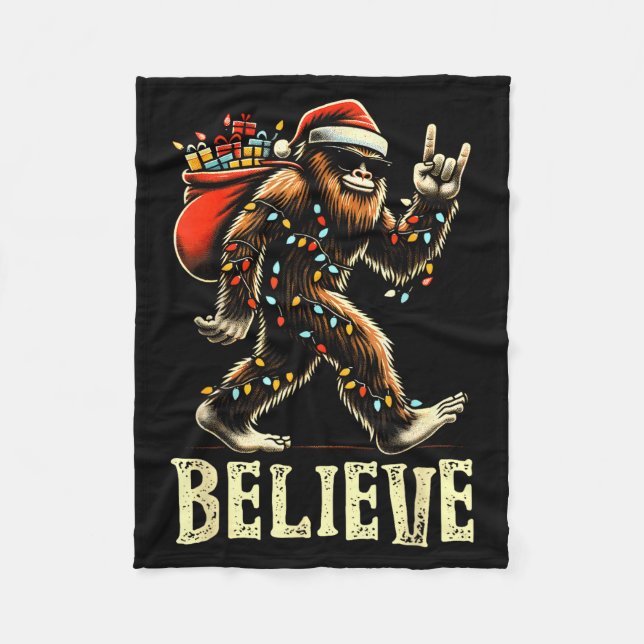 Believe Bigfoot Sasquatch Santa Reindeer Christmas Fleece Blanket (Front)