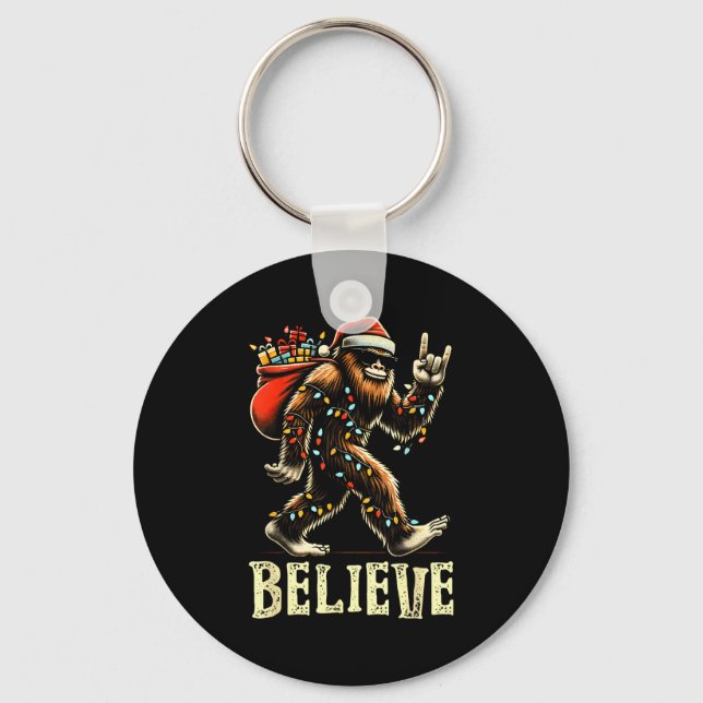 Believe Bigfoot Sasquatch Santa Reindeer Christmas Key Ring (Front)