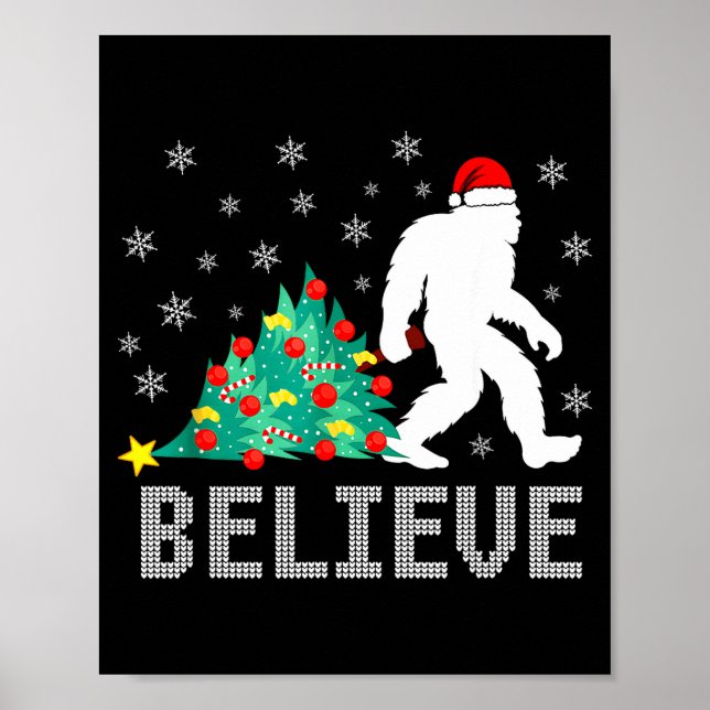 Believe Bigfoot Sasquatch Santa Reindeer Christmas Poster (Front)