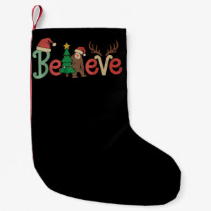 Believe Bigfoot Sasquatch Santa Reindeer Christmas Small Christmas Stocking