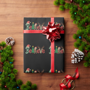 Believe Bigfoot Sasquatch Santa Reindeer Christmas Wrapping Paper