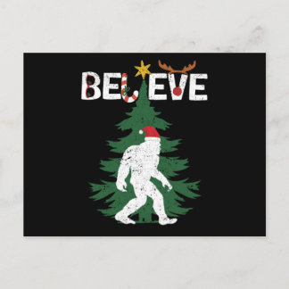 Believe Bigfoot Sasquatch Yeti Christmas Hat Postcard
