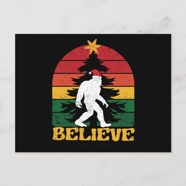 Believe Bigfoot Sasquatch Yeti Christmas Hat Postcard (Front)