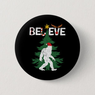 Believe Bigfoot Sasquatch Yeti Santa Hat Christmas 6 Cm Round Badge