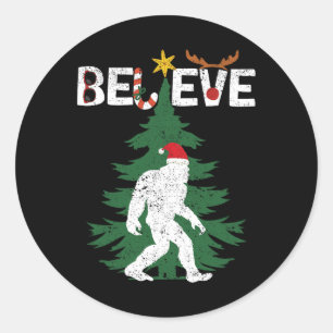 Believe Bigfoot Sasquatch Yeti Santa Hat Christmas Classic Round Sticker