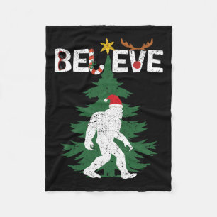 Believe Bigfoot Sasquatch Yeti Santa Hat Christmas Fleece Blanket
