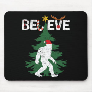Believe Bigfoot Sasquatch Yeti Santa Hat Christmas Mouse Pad