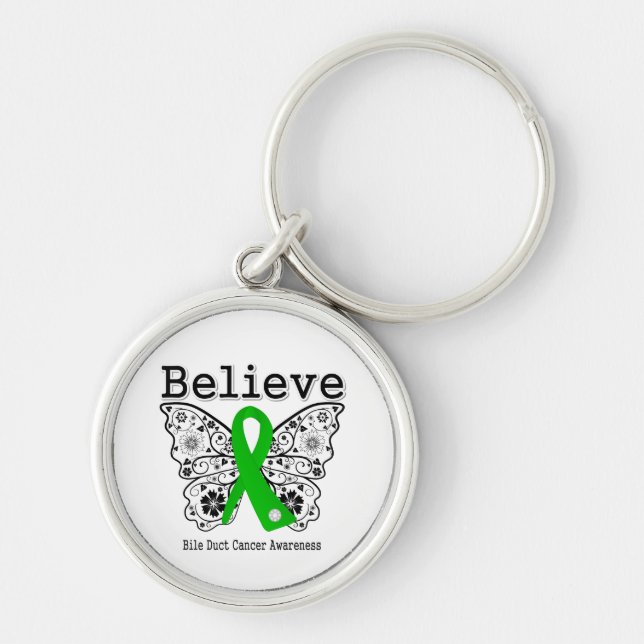 Believe - Bile Duct Cancer Butterfly Key Ring (Front)