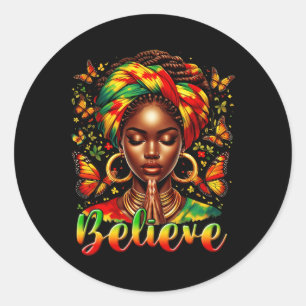 Believe Black Women Prayer Afro Hair Black History Classic Round Sticker
