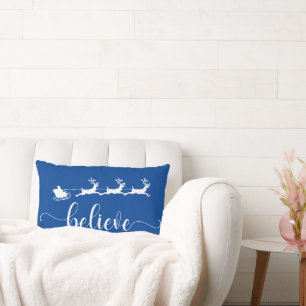 Believe   Blue Christmas Holiday Lumbar Cushion