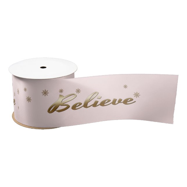 Believe. Blush Pink Gold Christmas Gift  Satin Ribbon (Spool)