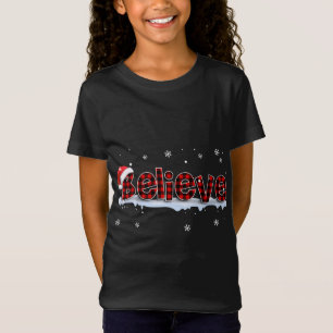 Believe Buffalo Plaid Santa Snowflake Christmas T-Shirt