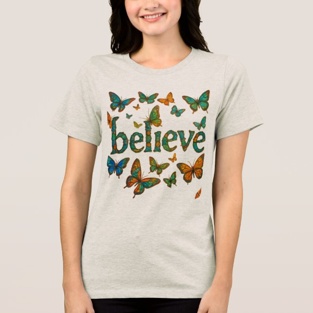 Believe Butterfly Wave Minimalist  Tri-Blend Shirt (Front)