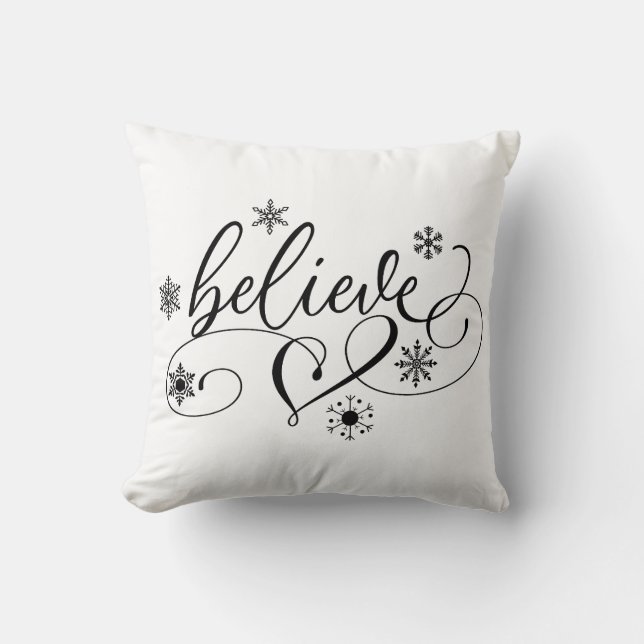 Believe Calligraphy Christmas Cushion (Front)