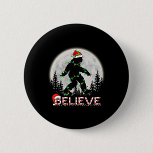 Believe Candy Cane Sasquatch Santa Bigfoot Lights  6 Cm Round Badge