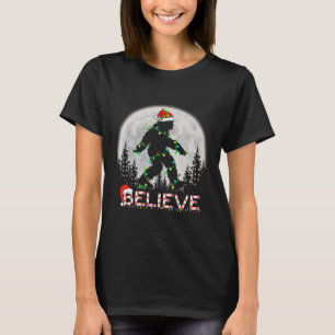 Believe Candy Cane Sasquatch Santa Bigfoot Lights T-Shirt