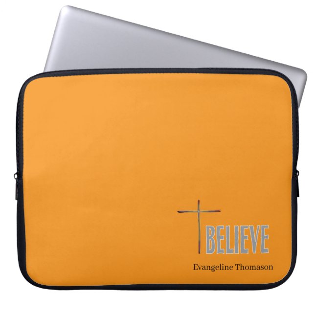Believe Christian Cross Custom Name Ladies Laptop Sleeve (Front)