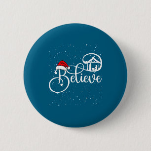 Believe Christian Nativity Scene Christmas Matchin 6 Cm Round Badge