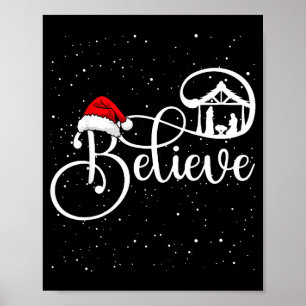 Believe Christian Nativity Scene Christmas Matchin Poster