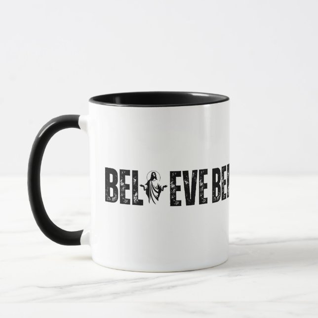 BELIEVE Christian Silhouette Open With Faith Mug (Left)