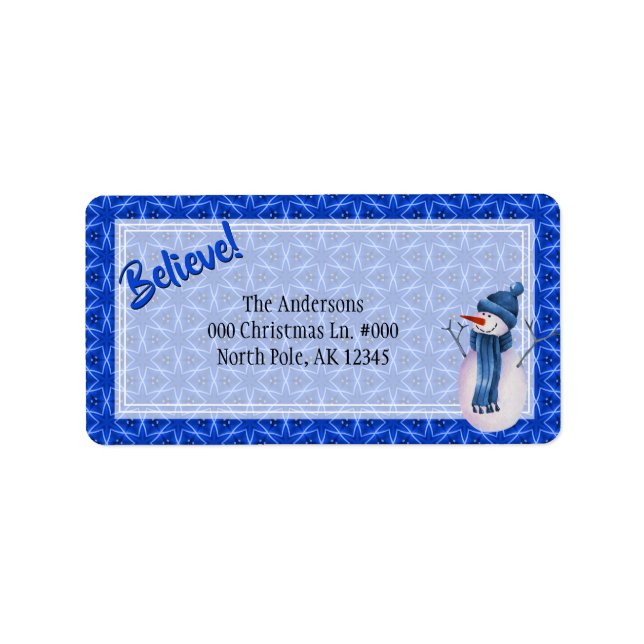 Believe / Christmas Blue Star Pattern / Snowman Label (Front)