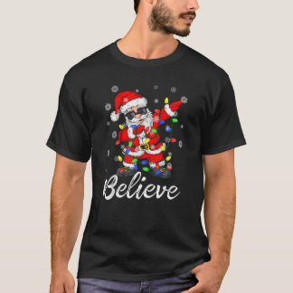 Believe Christmas Dabbing Santa Claus Tree Lights T-Shirt