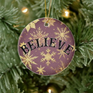 Believe Christmas Elegant Golden Snowflakes Ceramic Tree Decoration