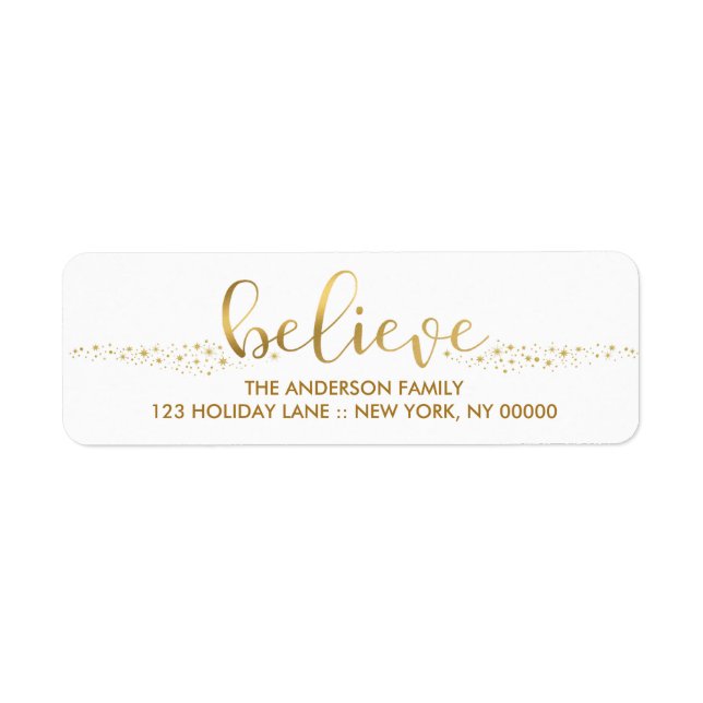 Believe Christmas Faux Gold Foil Hand Script Label (Front)