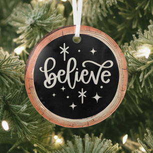 Believe Christmas Holiday Glass Tree Decoration