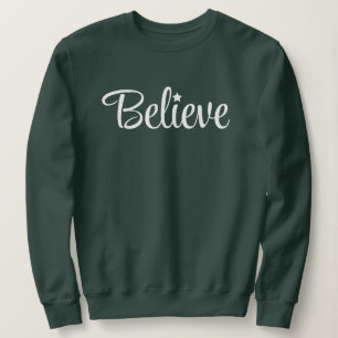 Believe Christmas Holiday Green White Santa Sweatshirt