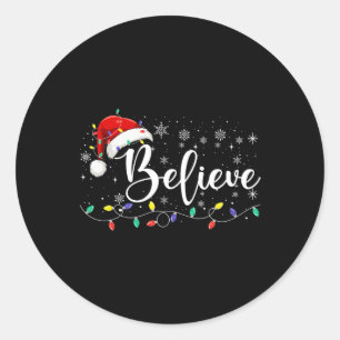 Believe Christmas Lights Red Santa Hat Xmas Family Classic Round Sticker
