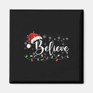 Believe Christmas Lights Red Santa Hat Xmas Family Magnet