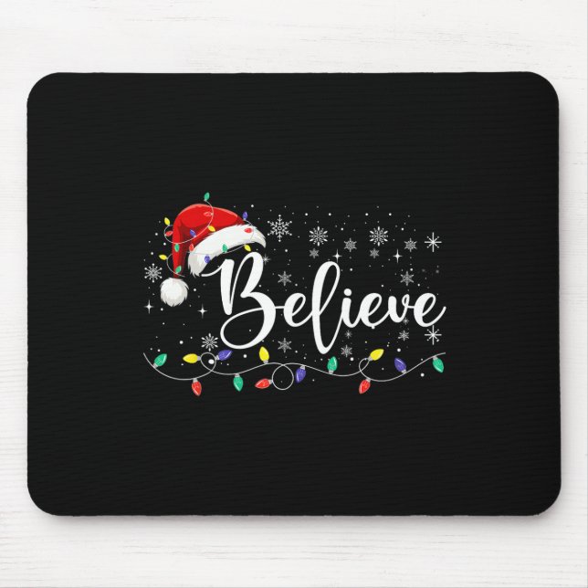 Believe Christmas Lights Red Santa Hat Xmas Family Mouse Pad (Front)
