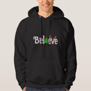Believe Christmas Reindeer Santa Tree Fun Matching Hoodie