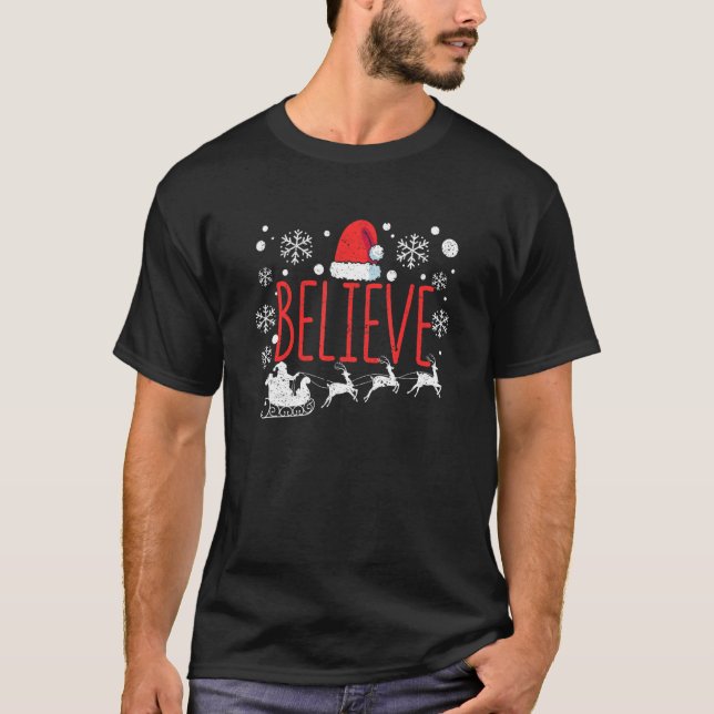 Believe Christmas Santa Claus Hat Christian PJs Xm T-Shirt (Front)