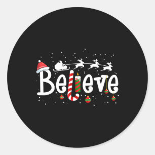 Believe Christmas Santa Claus Reindeer Candy Cane Classic Round Sticker