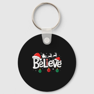 Believe Christmas Santa Claus Reindeer Candy Cane Key Ring