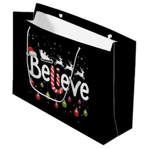Believe Christmas Santa Claus Reindeer Candy Cane Large Gift Bag