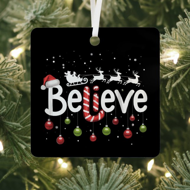 Believe Christmas Santa Claus Reindeer Candy Cane  Metal Tree Decoration (Insitu)