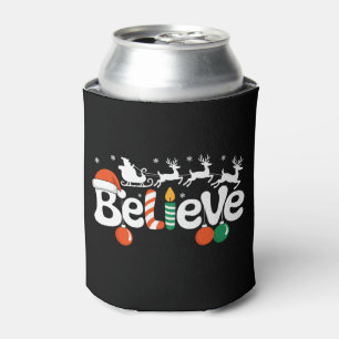Believe Christmas Santa Sleigh Reindeer Candy Cane Can Cooler