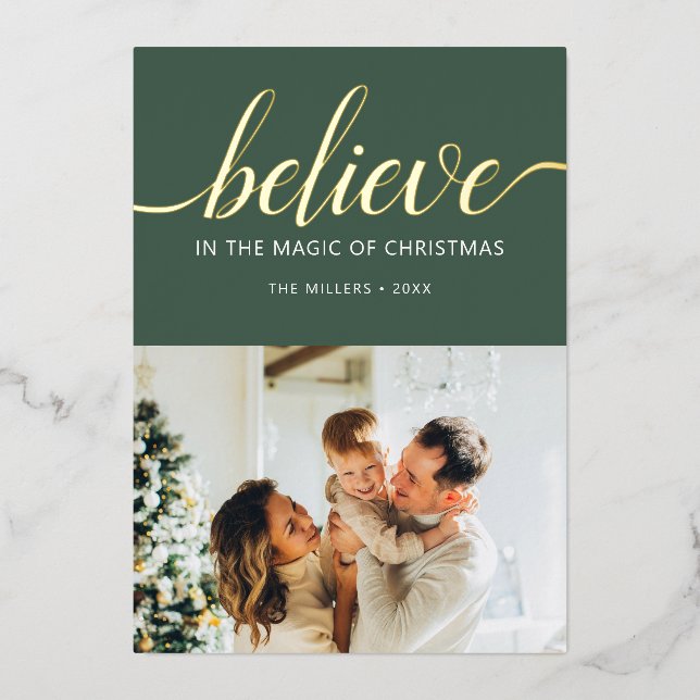 Believe Christmas Script Photo Green (Front)