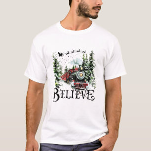 Believe Christmas Train Vintage Holiday Steam T-Shirt