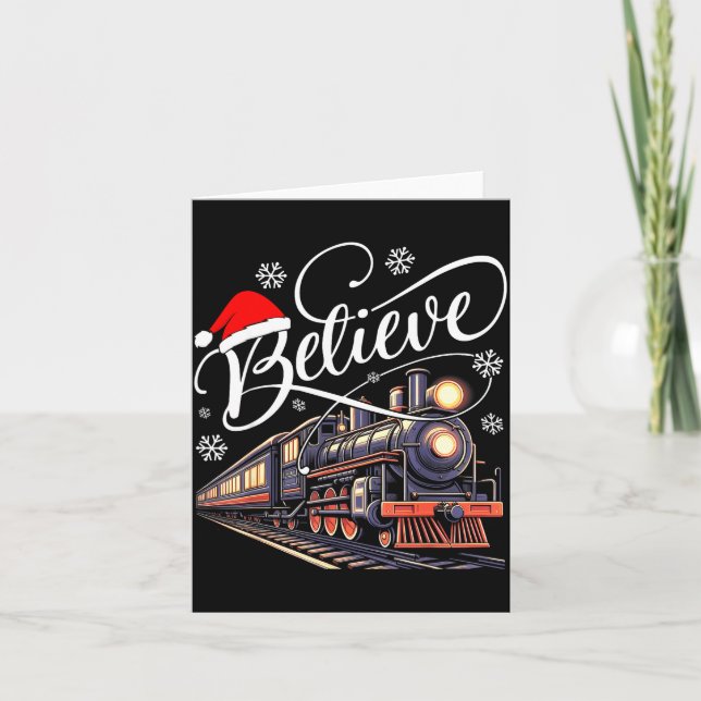 Believe Christmas Trains Xmas Santa Family Pajamas Card (Front)