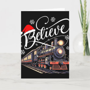 Believe Christmas Trains Xmas Santa Family Pajamas Card