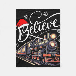 Believe Christmas Trains Xmas Santa Family Pajamas Fleece Blanket